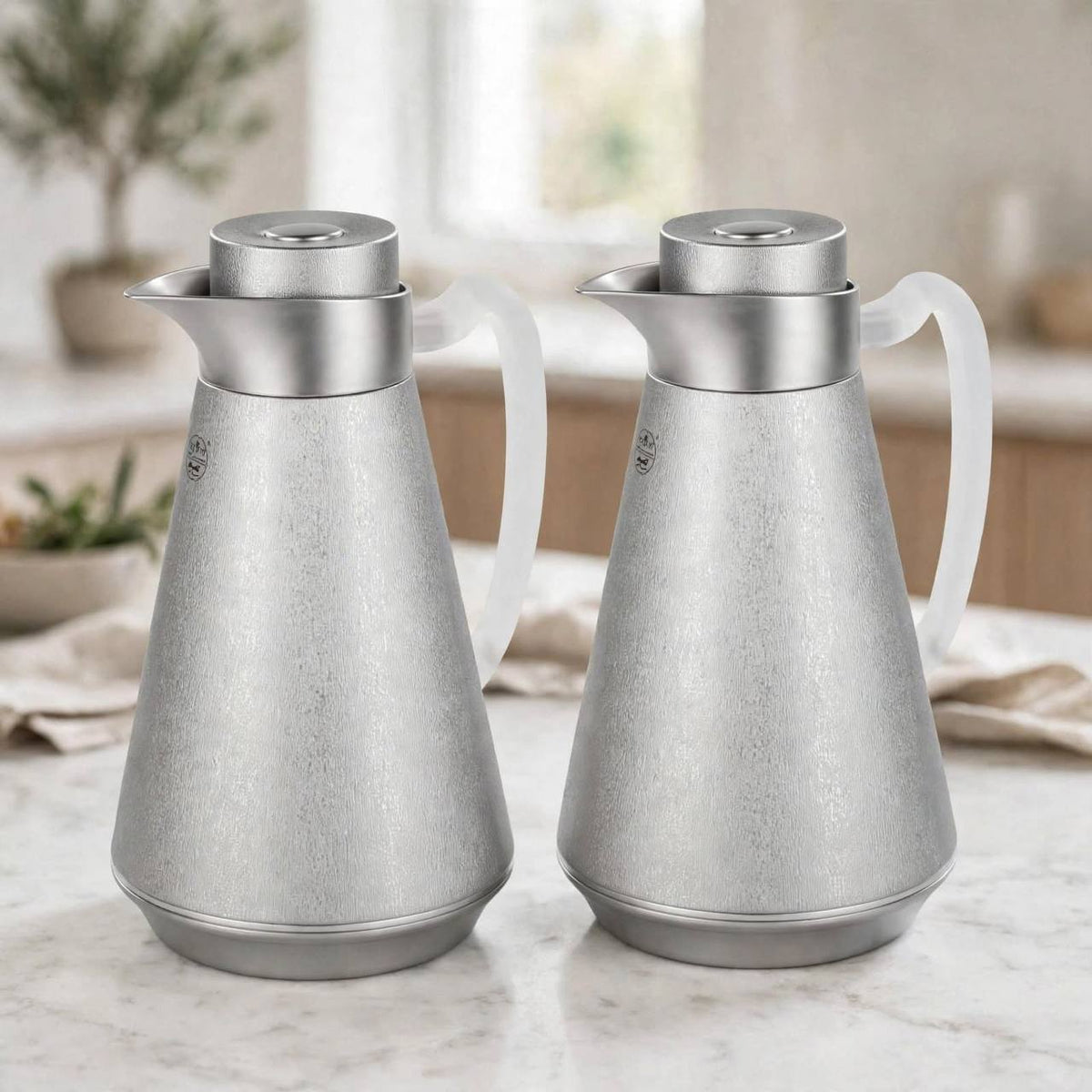 Al Saif Matt Silver Thermal Dallah Set (2-Piece, 1 Liter Each)