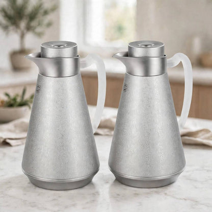 Al Saif Matt Silver Thermal Dallah Set (2-Piece, 1 Liter Each)