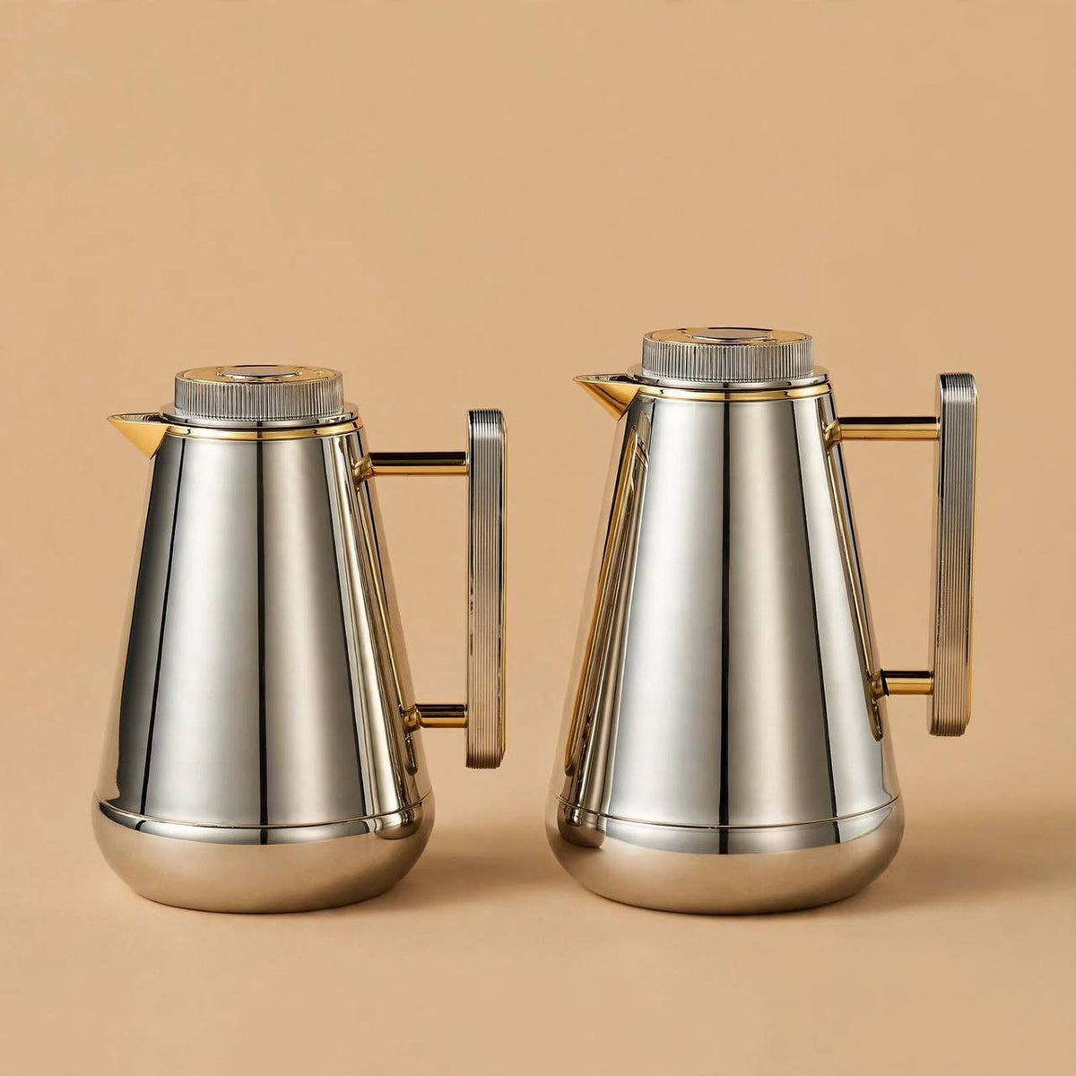 Al Saif Nickel & Gold Thermal Dallah Set (2-Piece, 1L & 0.75L)