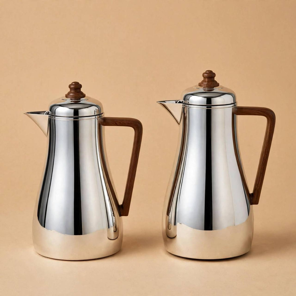 Al Saif Silver/Wood Arabic Coffee Thermal Dallah Set (2-Piece, 1L & 0.75L)
