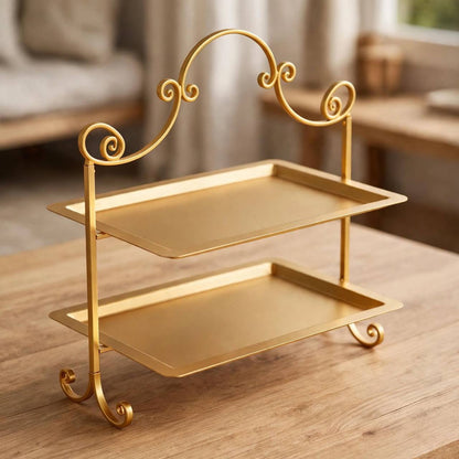 Luxury Gold 2-Tier Rectangular Candy & Sweets Display Stand
