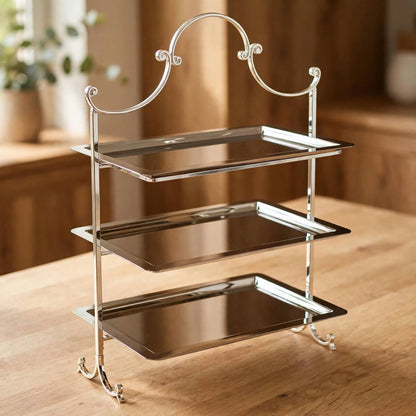 Polished Silver 3-Tier Rectangular Candy & Sweets Display Stand