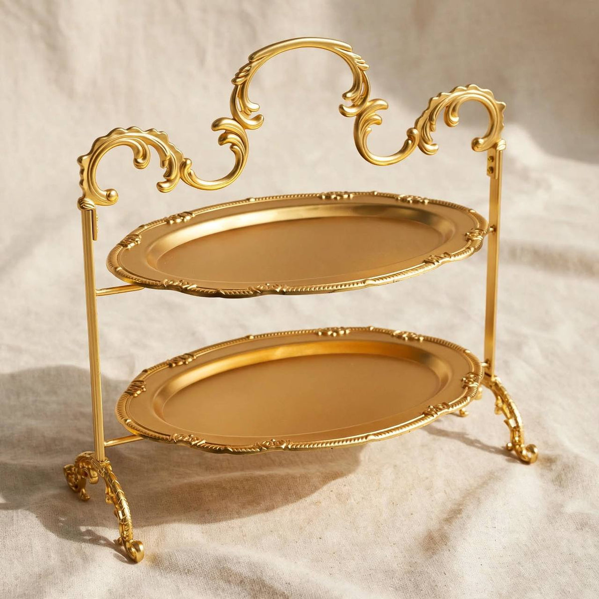 Royal Gold 2-Tier Oval Candy & Sweets Display Stand with Ornate Rims