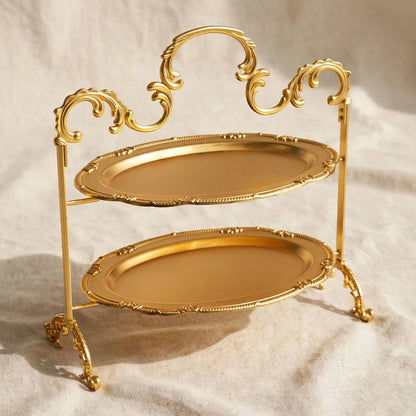 Royal Gold 2-Tier Oval Candy & Sweets Display Stand with Ornate Rims