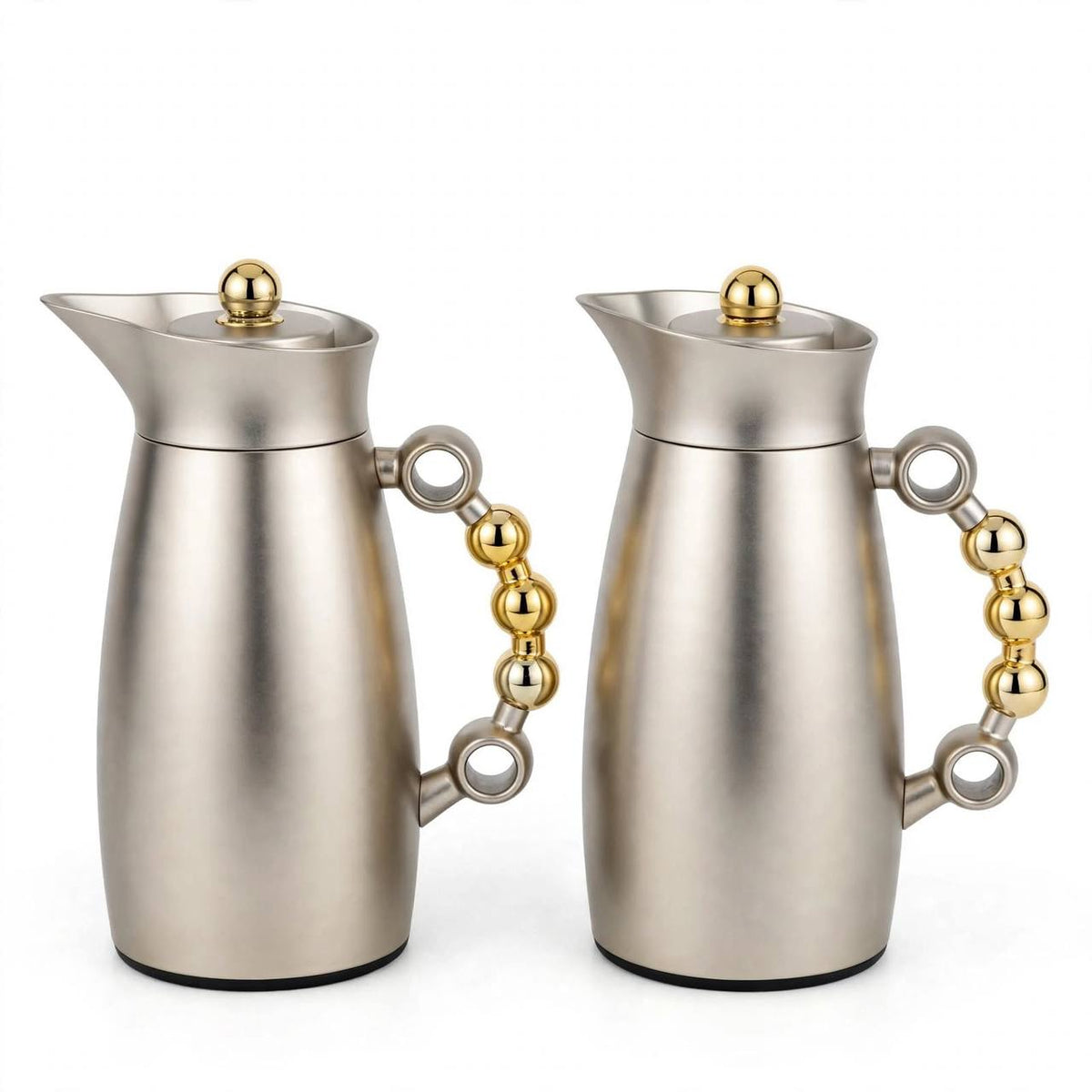 MAHRA Matt Nickel & Gold 2-Piece Thermal Coffee & Tea Dallah Set (1L + 1L)