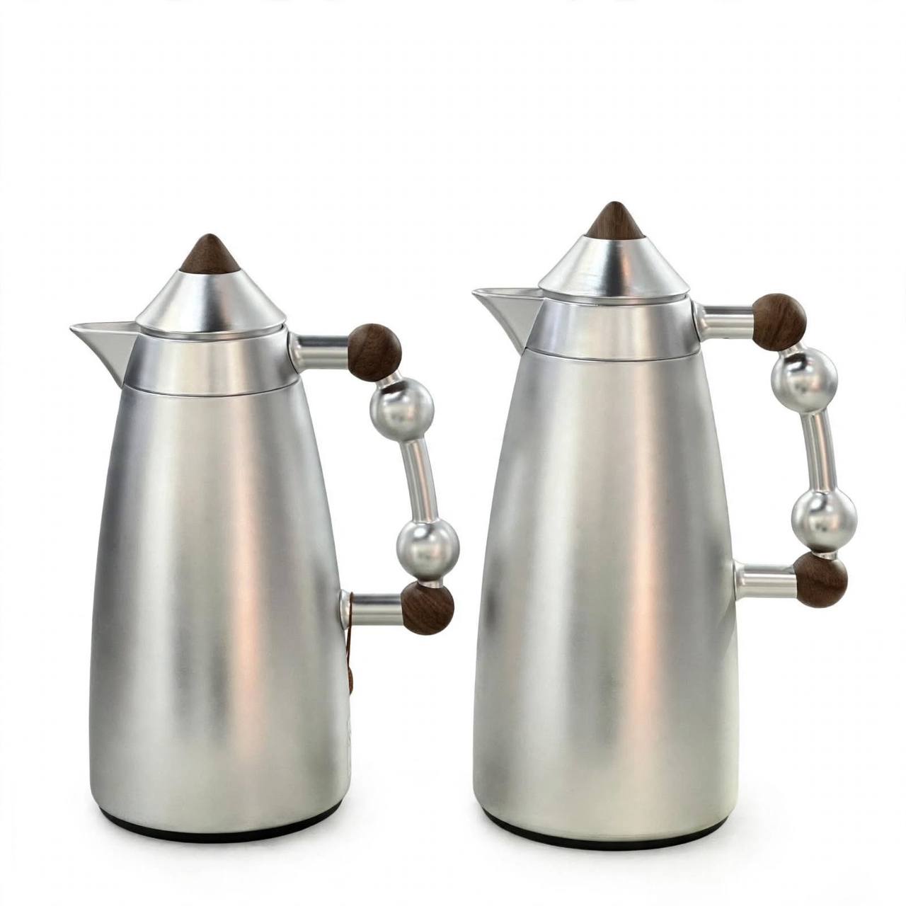 MAHRA Matt M/Silver & wood 2-Piece Thermal Coffee & Tea Dallah Set (1L + 1L)