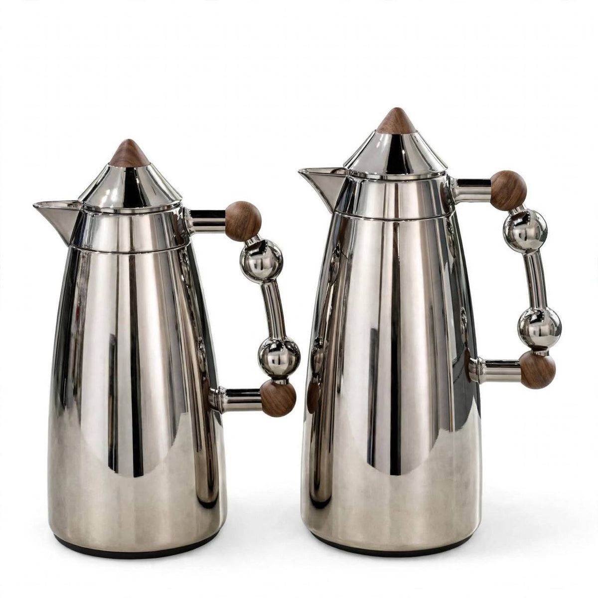 MAHRA Chrome & Wood 2-Piece Thermal Coffee & Tea Dallah Set (1L + 1L)