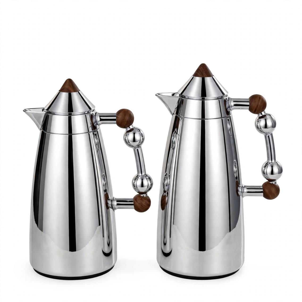 MAHRA Polished Silver & Wood 2-Piece Thermal Coffee & Tea Dallah Set (1L + 1L)