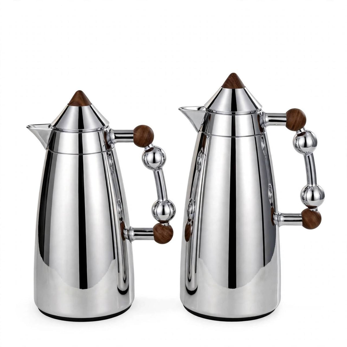 MAHRA Polished Silver & Wood 2-Piece Thermal Coffee & Tea Dallah Set (1L + 1L)