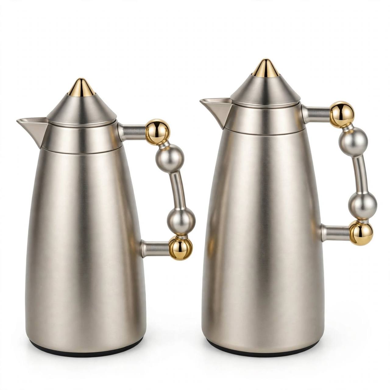 MAHRA Matt Nickel & Gold 2-Piece Thermal Coffee & Tea Dallah Set (1L + 1L)