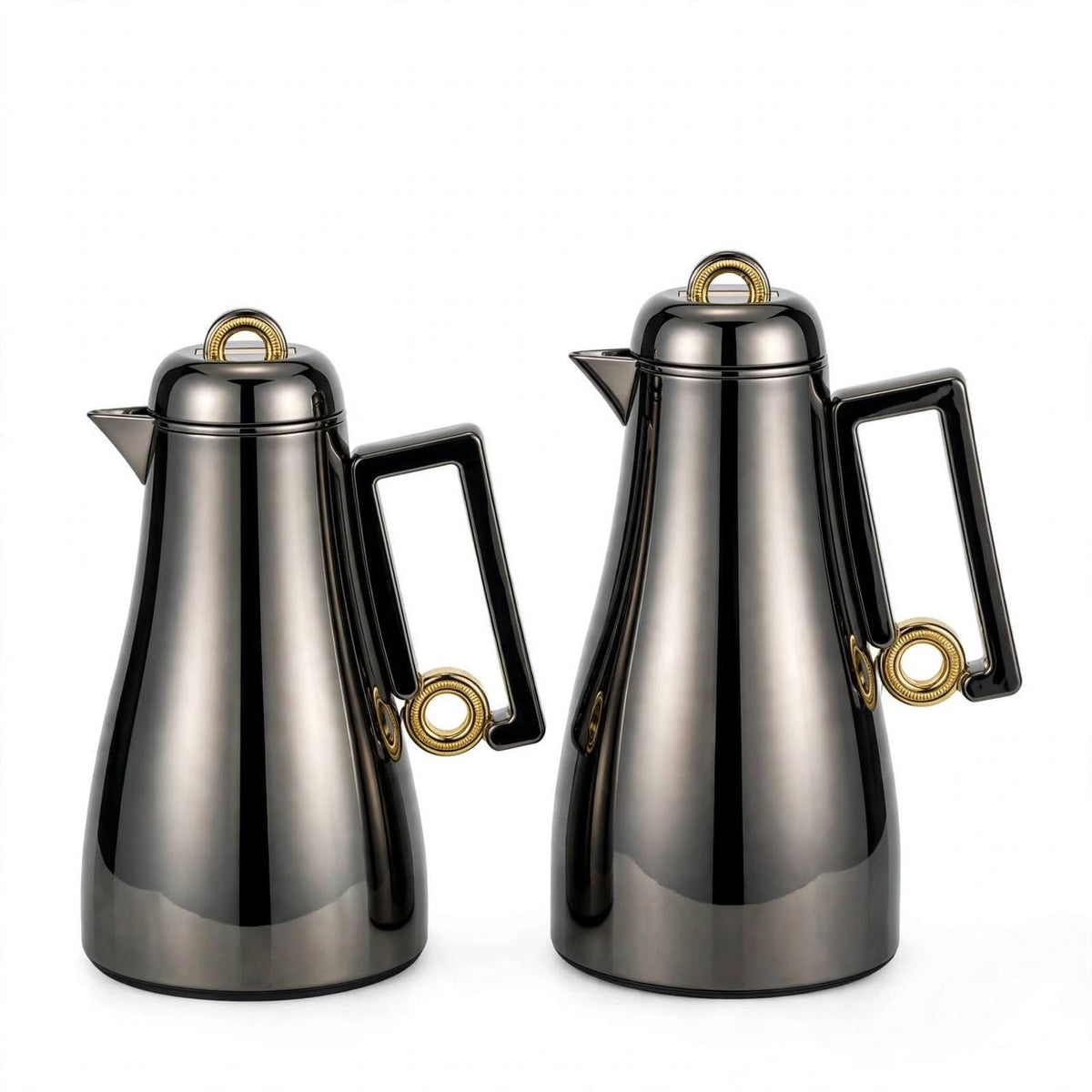 Al Marjan Chrome & Gold 2-Piece Thermal Coffee & Tea Dallah Set (1L + 0.70L)