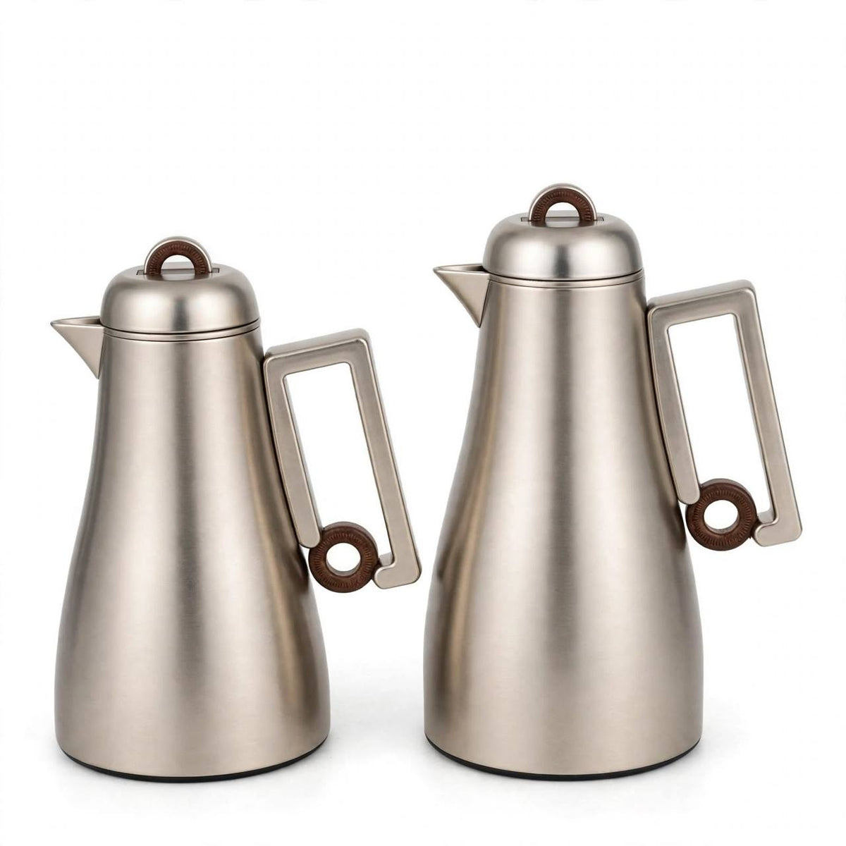 Al Marjan Matt Silver & Wood-Accented 2-Piece Thermal Coffee & Tea Dallah Set (1L + 0.70L)