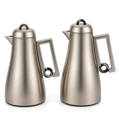 Al Marjan Matt Silver 2-Piece Thermal Coffee & Tea Dallah Set (1L + 0.70L)