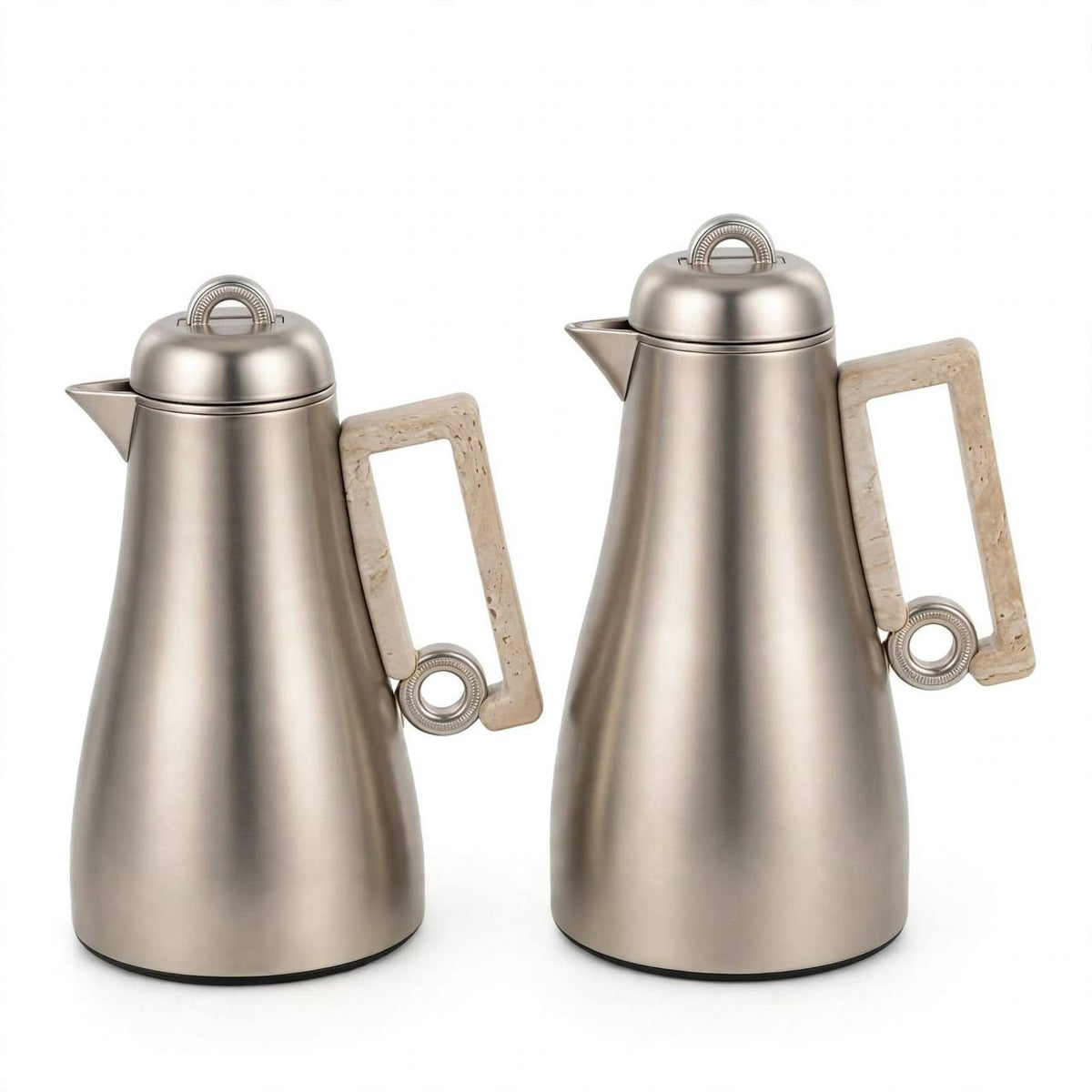 Al Marjan Matt Silver & Marble 2-Piece Thermal Coffee & Tea Dallah Set (1L + 0.70L)