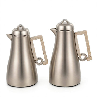 Al Marjan Matt Silver & Marble 2-Piece Thermal Coffee & Tea Dallah Set (1L + 0.70L)
