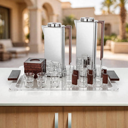 Al Marjan Complete Luxury Hospitality Serving Set – Silver & Wood - 21 pcs
