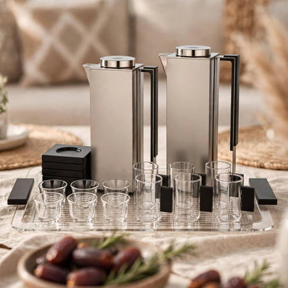 Al Marjan Complete Luxury Hospitality Serving Set – Matt Silver & Black - 21 Pcs