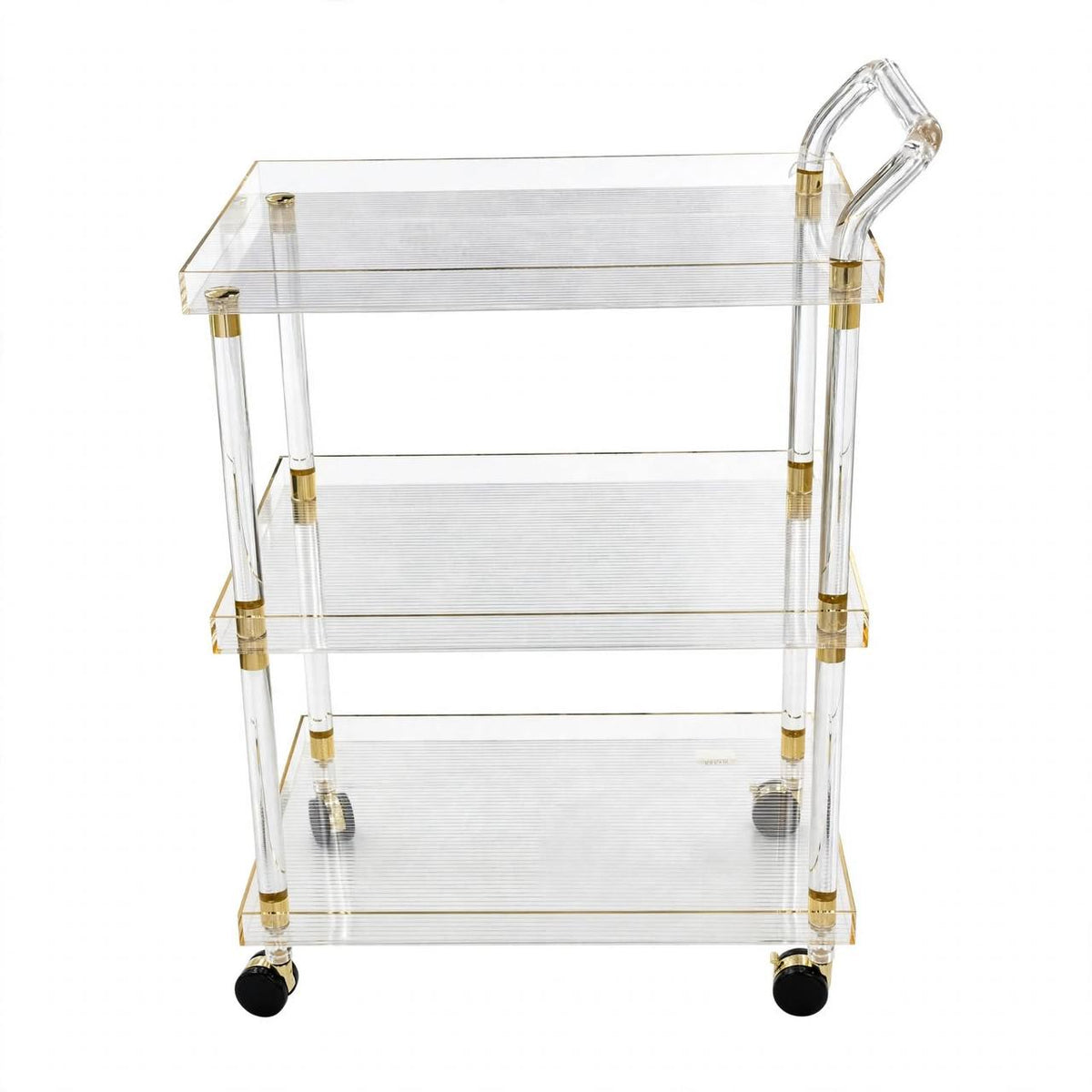 3-Tier Luxury Clear Acrylic & Gold Hospitality Serving Trolley
