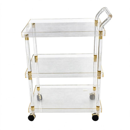 3-Tier Luxury Clear Acrylic & Gold Hospitality Serving Trolley