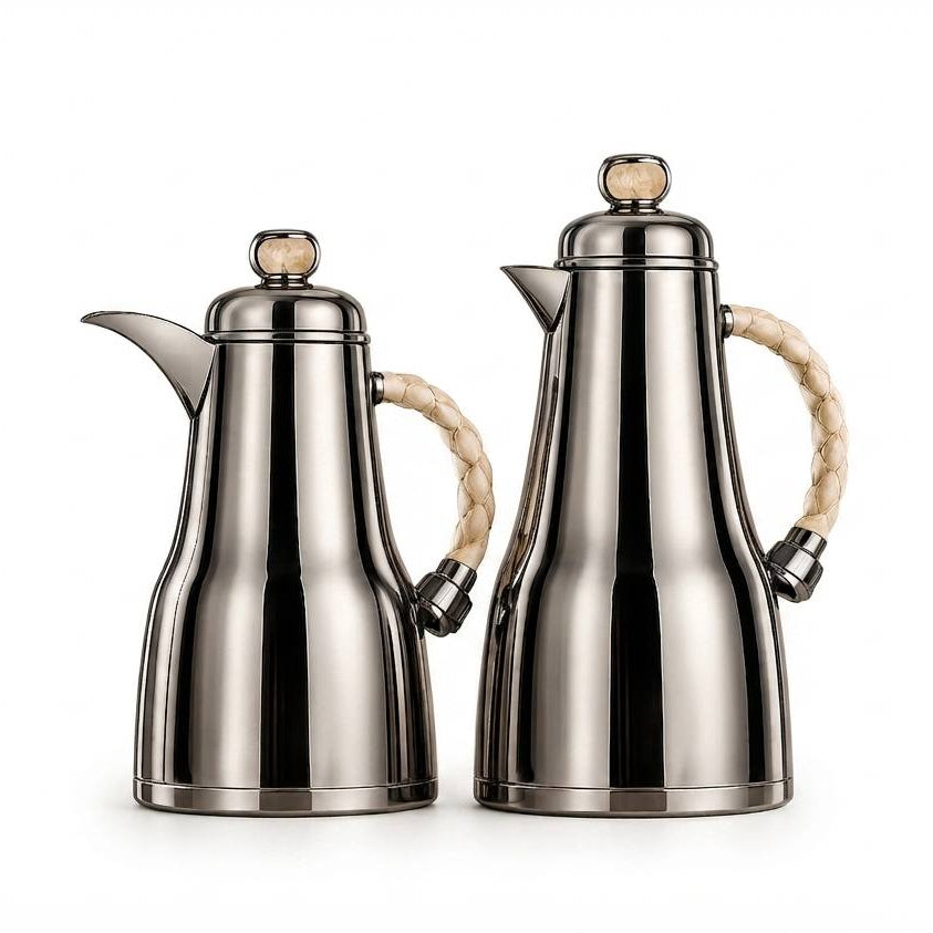 Al Marjan Flask Set Chrome/Wood - 0.7L + 1L