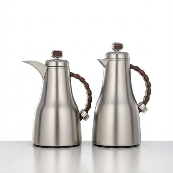 Al Marjan Flask Set M/Silver Wood - 0.7L + 1L - Mawaeen