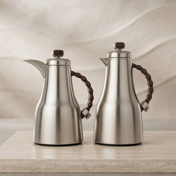 Al Marjan Flask Set M/Silver Wood - 0.7L + 1L - Mawaeen