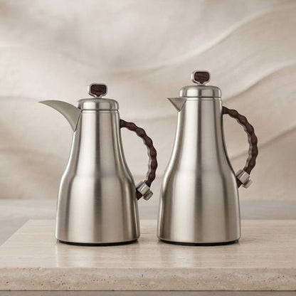 Al Marjan Flask Set M/Silver Wood - 0.7L + 1L