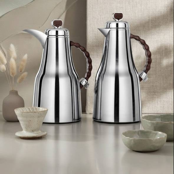 Al Marjan Flask Set Silver Wood - 0.7L + 1L - Mawaeen