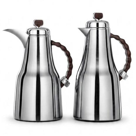 Al Marjan Flask Set Silver Wood - 0.7L + 1L - Mawaeen