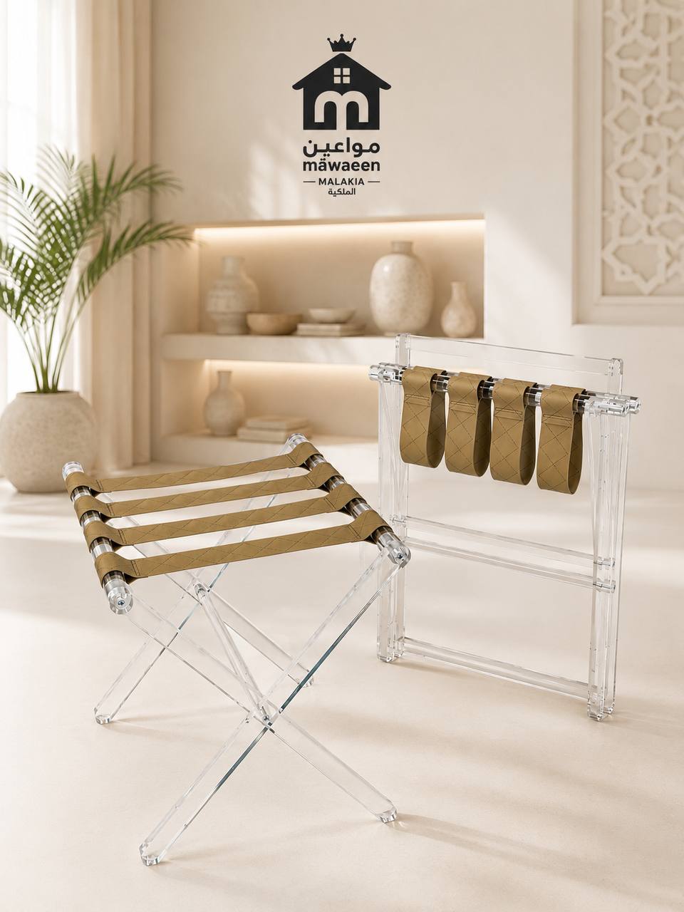 Table Heavy-Duty Leather Straps Acrylic Rack