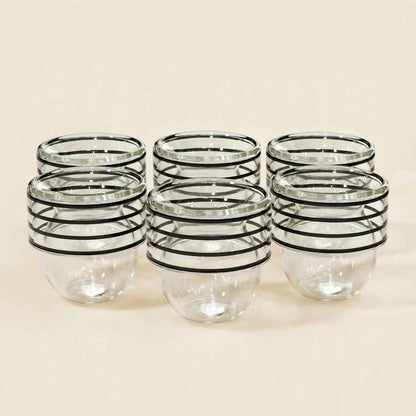 Silver & Black-Striped Glass Tea & Coffee Hospitality Set with Acrylic Tray & Floral Accent