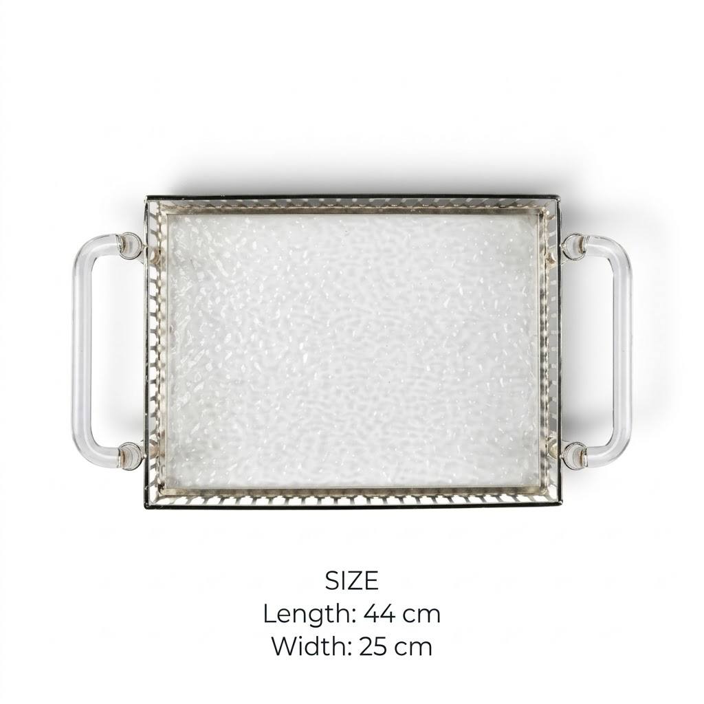 Modern Water-Ripple Acrylic Serving Tray with Silver Pierced Gallery & Clear Acrylic Handles – 44 × 25 cm - Mawaeen
