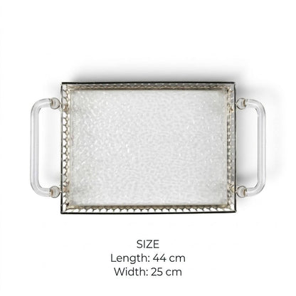 Modern Water-Ripple Acrylic Serving Tray with Silver Pierced Gallery & Clear Acrylic Handles – 44 × 25 cm - Mawaeen