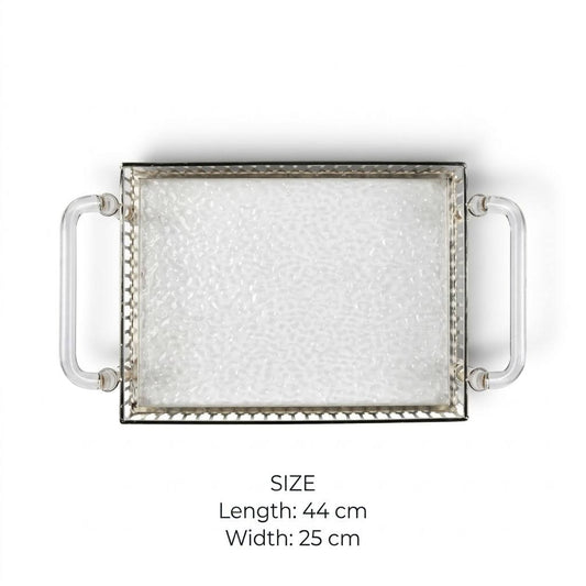 Modern Water-Ripple Acrylic Serving Tray with Silver Pierced Gallery & Clear Acrylic Handles – 44 × 25 cm - Mawaeen