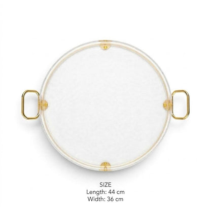 Luxury Round Clear Acrylic Serving Platter with Gilded Frame & Loop Handles – 44 × 36 cm