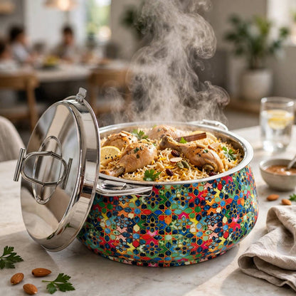 Hot Pot with Vibrant Moroccan Mosaic Print & Locking Clamps – 2000 ml