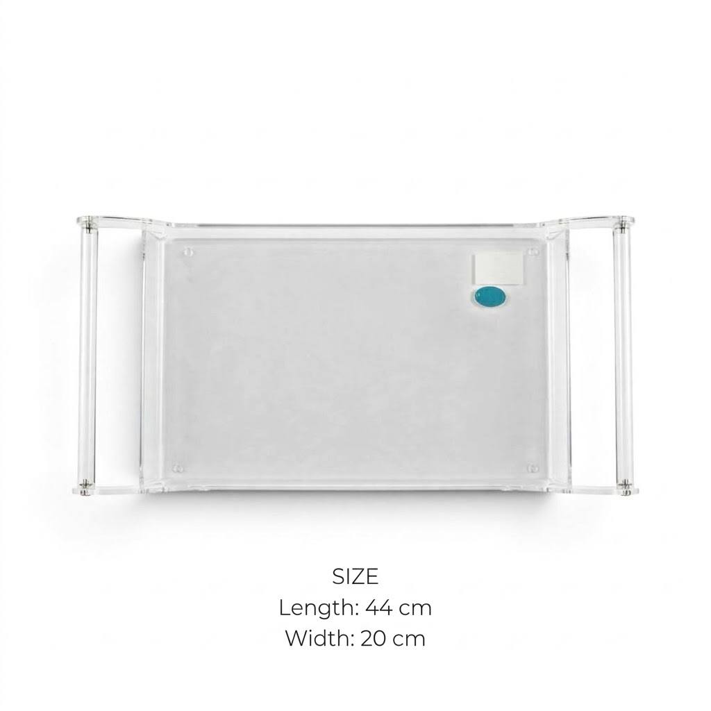 Clear Acrylic Serving Platter with Cylindrical Rod Handles – 44 × 20 cm -S