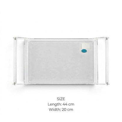Clear Acrylic Serving Platter with Cylindrical Rod Handles – 44 × 20 cm -S