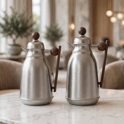 Nice Hammered Matte Silver Vacuum Flask Set – 1L & 0.75L