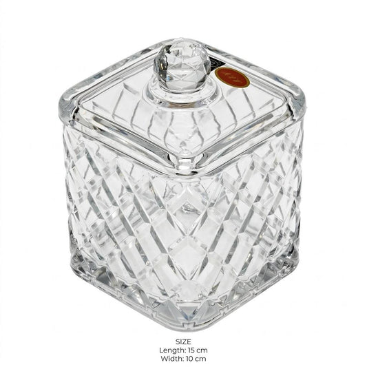 Square Diamond Cut Glass Candy Jar with Lid – 15x10cm