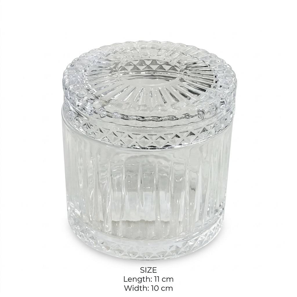 Flat Lid Ribbed Glass Candy Jar – 11x10cm
