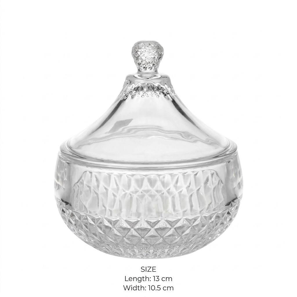 Tent-Lid Faceted Crystal Glass Candy Bowl – 13x10.5cm