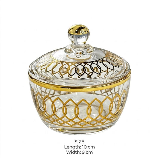 Luxury Gold Patterned Glass Sugar Bowl with Lid – 10x9cm