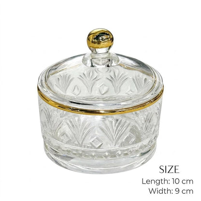 Gold Rim Cut Crystal Glass Sugar Bowl with Lid – 10x9cm