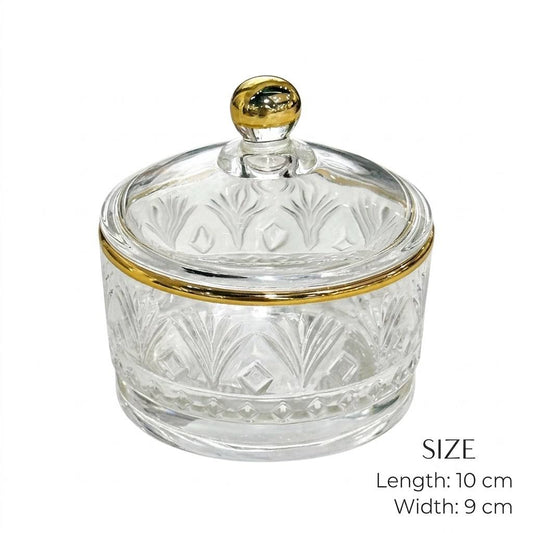 Gold Rim Cut Crystal Glass Sugar Bowl with Lid – 10x9cm