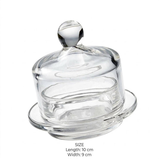 Clear Glass Cloche Sugar Bowl with Saucer – 10x9cm