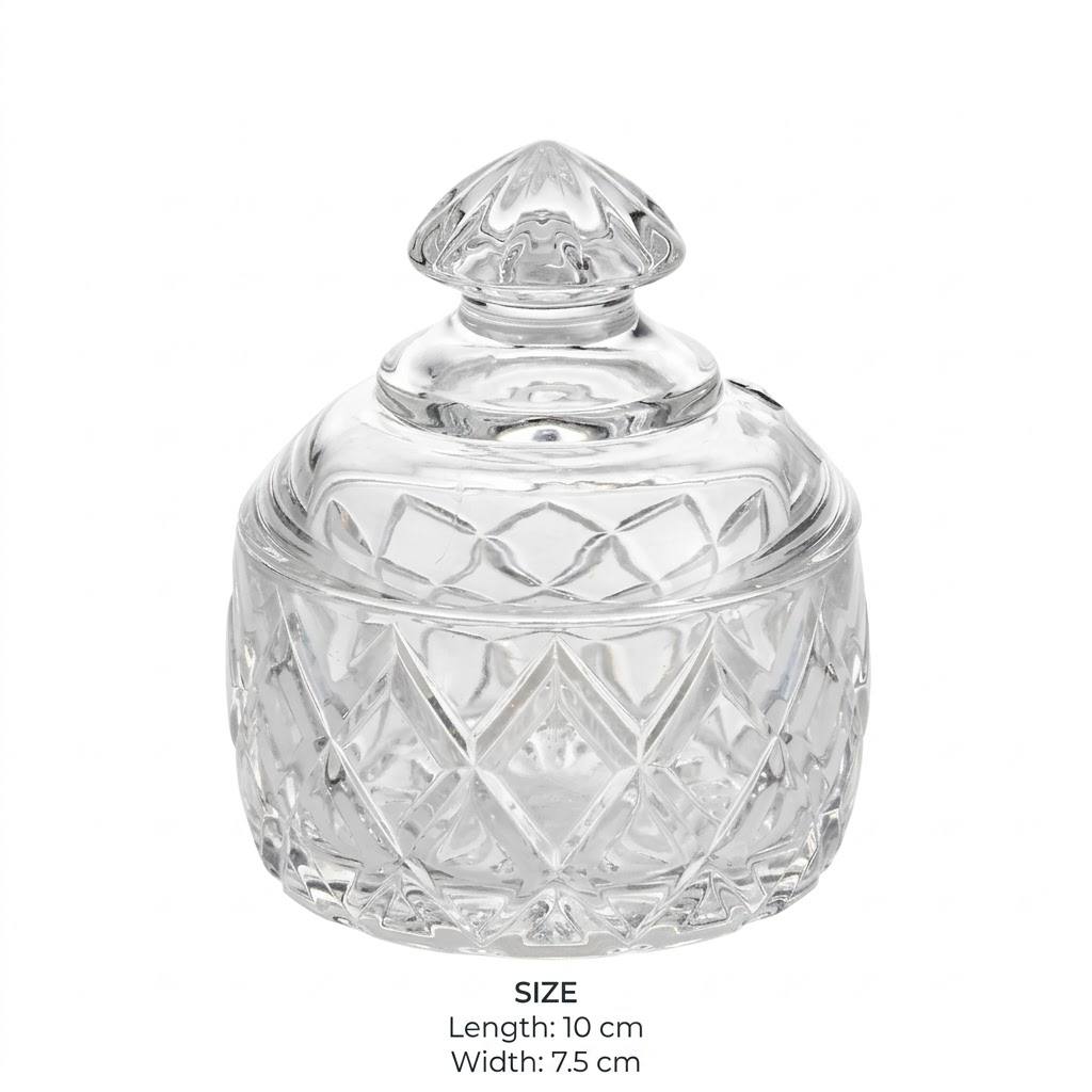 Mini Diamond Cut Crystal Glass Sugar Bowl with Lid – 10x7.5cm