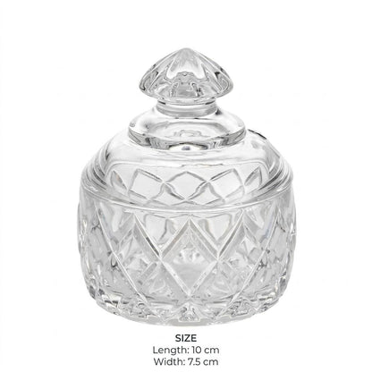 Mini Diamond Cut Crystal Glass Sugar Bowl with Lid – 10x7.5cm