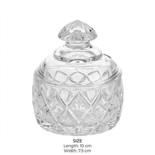 Mini Diamond Cut Crystal Glass Sugar Bowl with Lid – 10x7.5cm