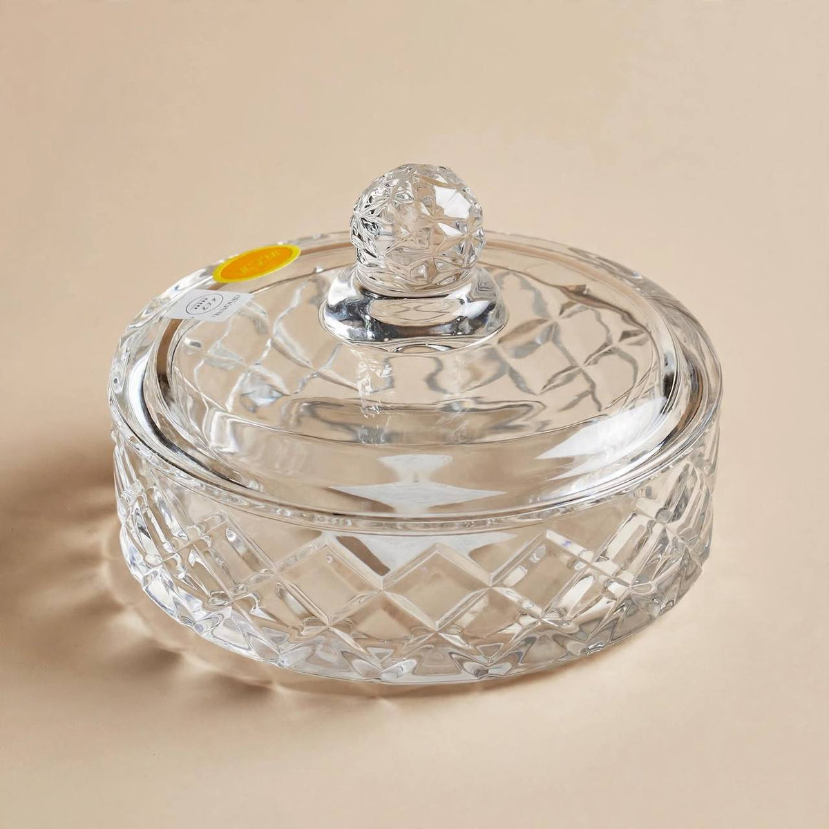 Wide Diamond Cut Crystal Glass Sugar Bowl with Lid – 9x13cm